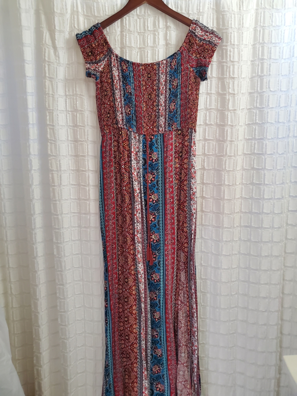 Band of Gypsies Red & Blue Boho Stripe Maxi Dress